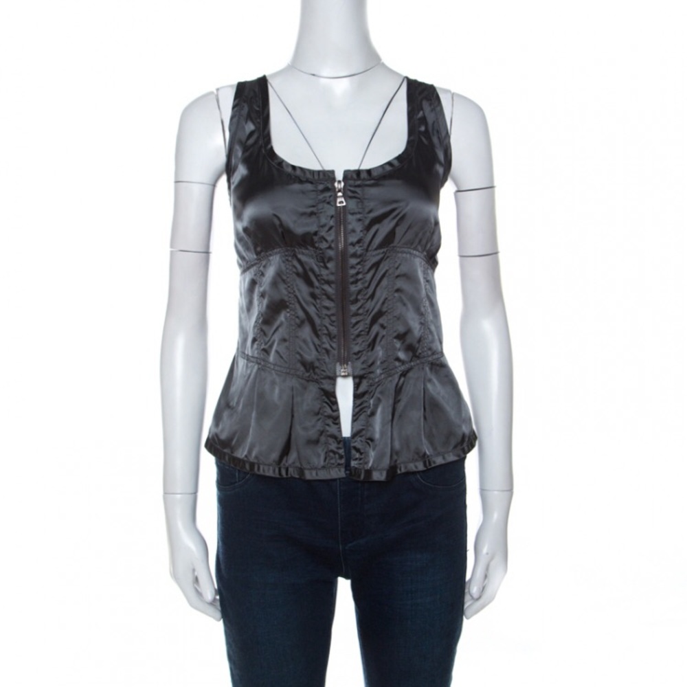Prada Sport Grey Corset Style Zip Front Top Lace M